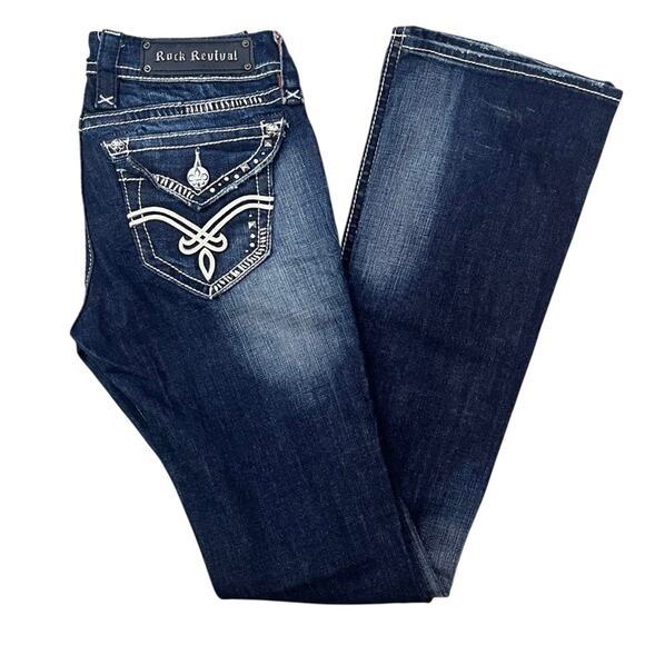 Rock Revival Elaina Boot Cut Jeans Women’s 26 Western Y2K Low Rise Embellished - Picture 1 of 16